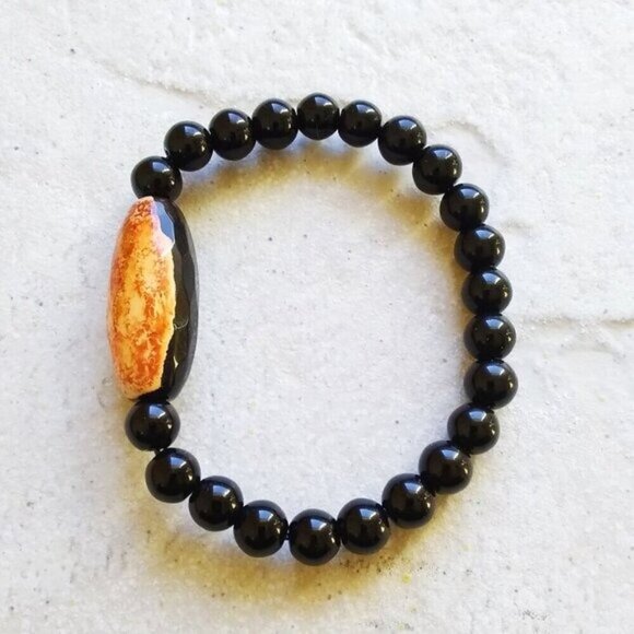 Transformation ~ Confidence ~ Powerful: Tangerine Agate + Black Stone Bracelet - Picture 2 of 7
